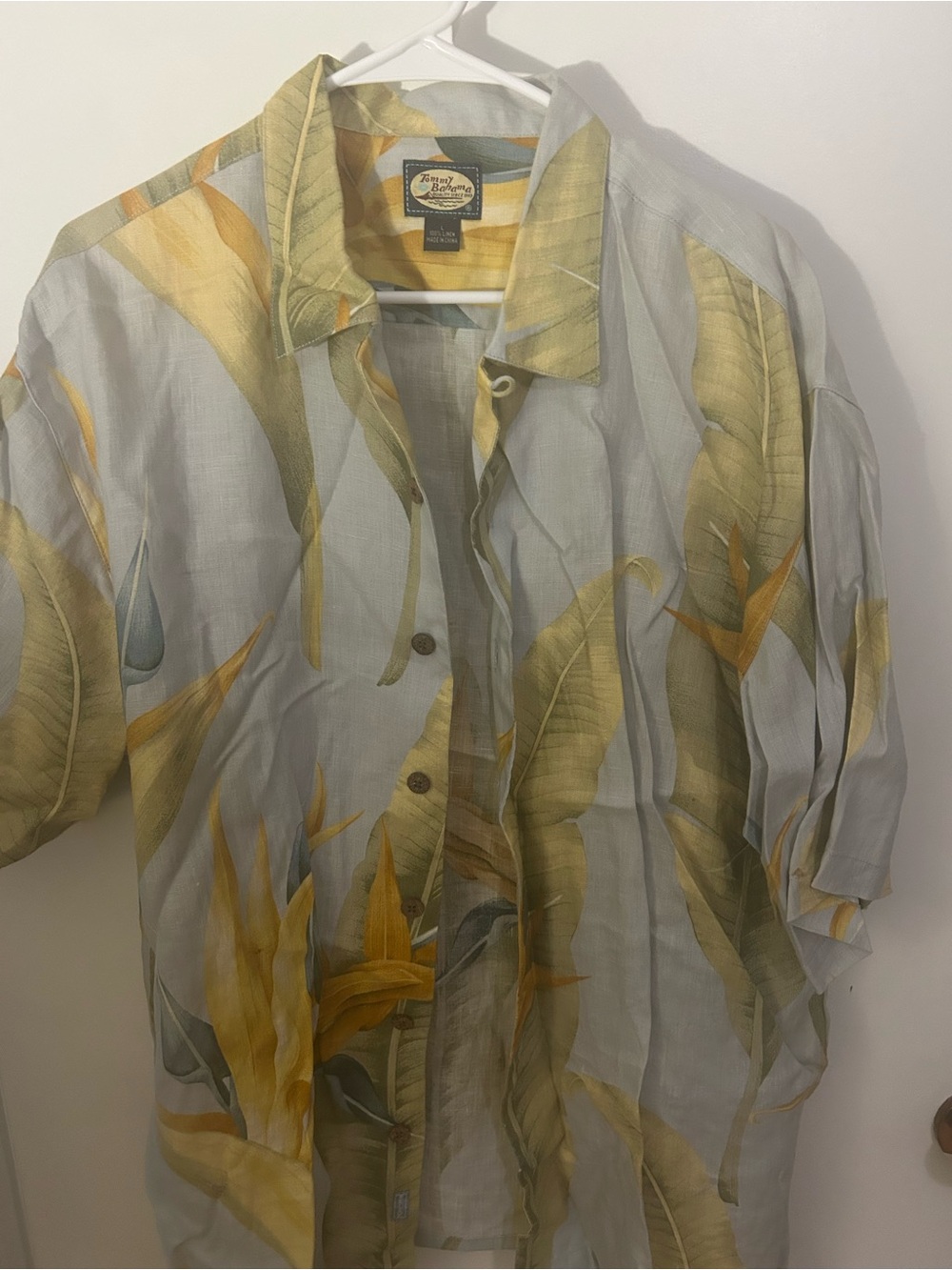 Tommy Bahama Yellow and Pale Blue Linen Camp Shirt